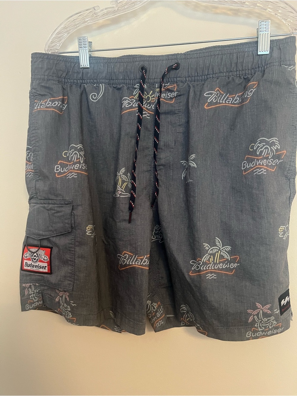 Billabong Men's Charcoal Swim Board Shorts with Coral Accents